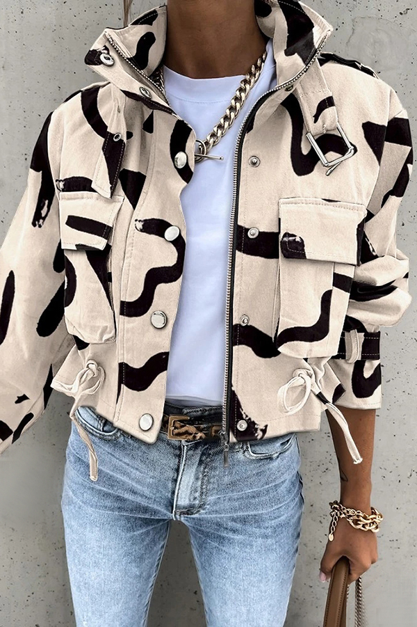 Unique Stylish Printed Casual Pocket Statement Jacket-consonak