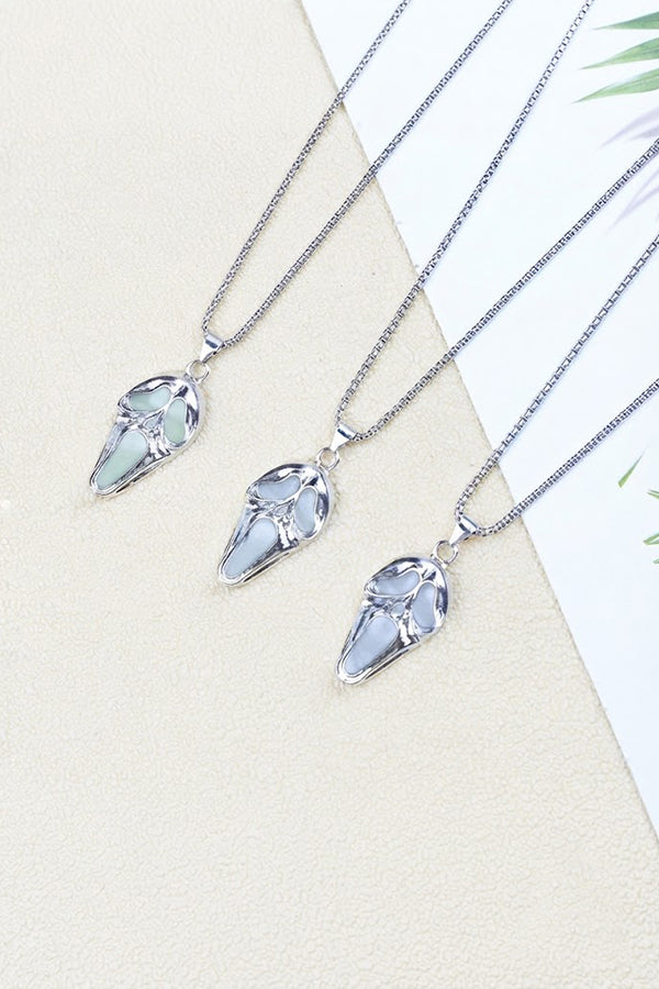 Alloy Glow-in-the-Dark Skull Pendant Necklace-Consonak