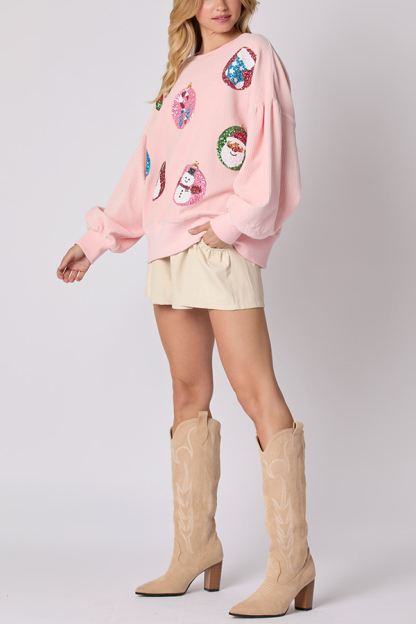 Christmas Egg Sequined Long Sleeve Loose Sweatshirt-consonak