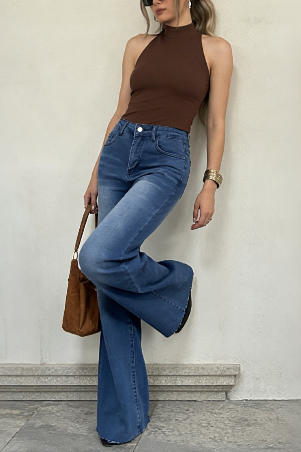 Stylish High-waisted Pocket Casual Frayed Straight Leg Jeans-consonak