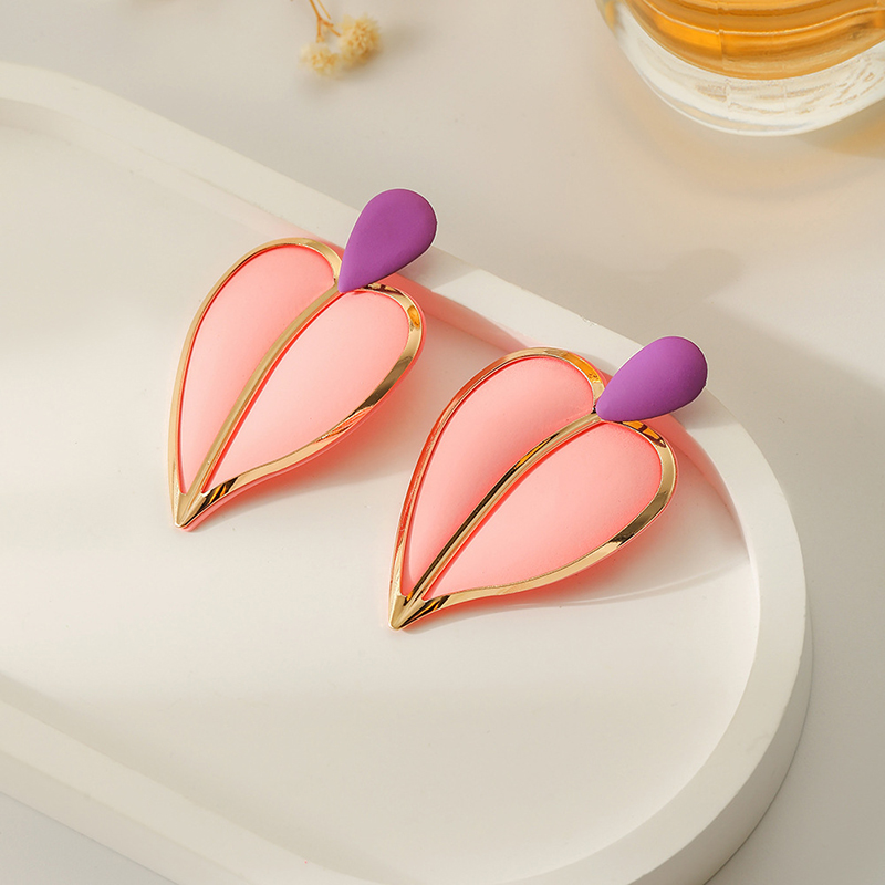 Casual Resort-style Lacquered Color-blocked Heart-shaped Earrings-consonak
