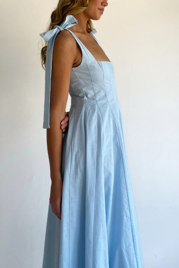 Solid Color Sleeveless Tie-up Suspender Elegant Patchwork Maxi Dress-consonak