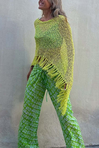 Sunset Breeze Hollow Out Tassel Knit Cover-up Top-consonak