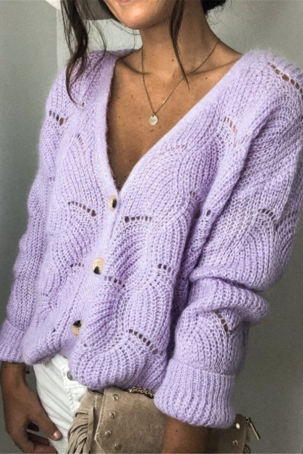 Fashionable V-neck Long-sleeved Knitted Sweater Cardigan-consonak