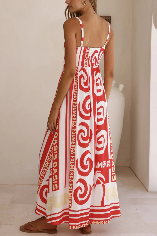 Unique Printed Sleeveless Square Neck Casual Pocket Vacation Maxi Dress