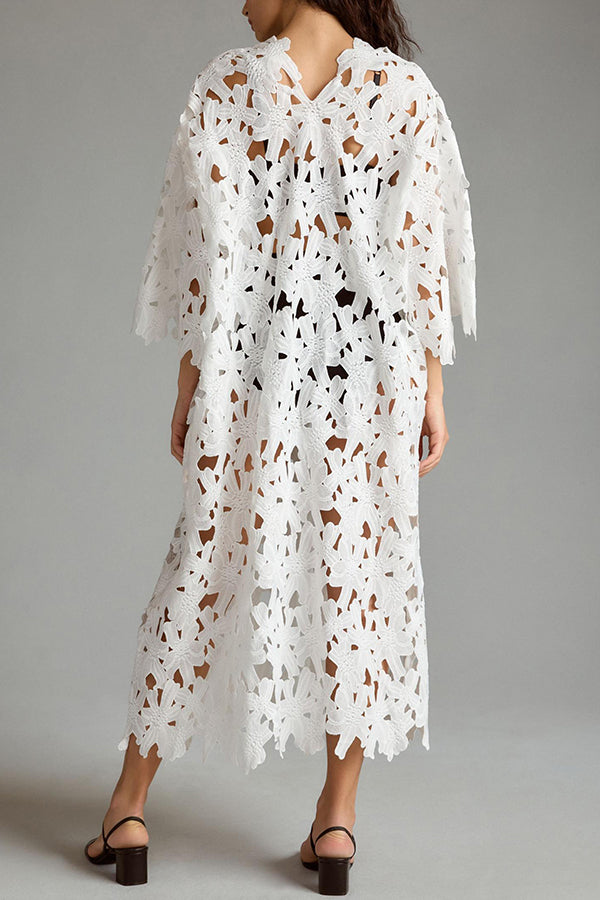 I Belong Here Floral Eyelet Lace Cover Up Beach Midi Dress-consonak