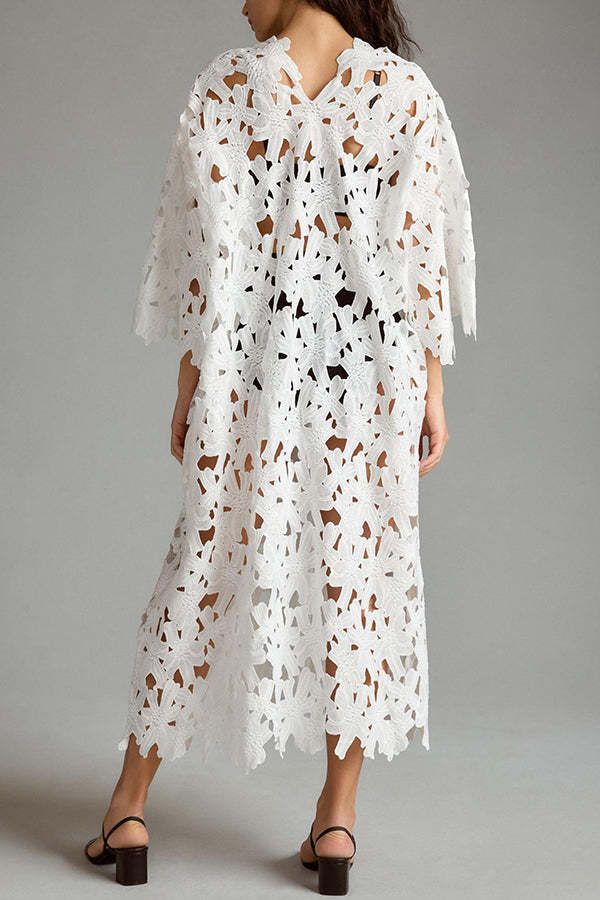 I Belong Here Floral Eyelet Lace Cover Up Beach Midi Dress-consonak