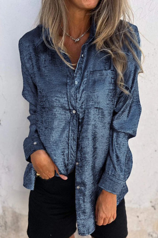 First and Fabulous Metallic Fabric Button Up Long Sleeve Loose Blouse | Consonak