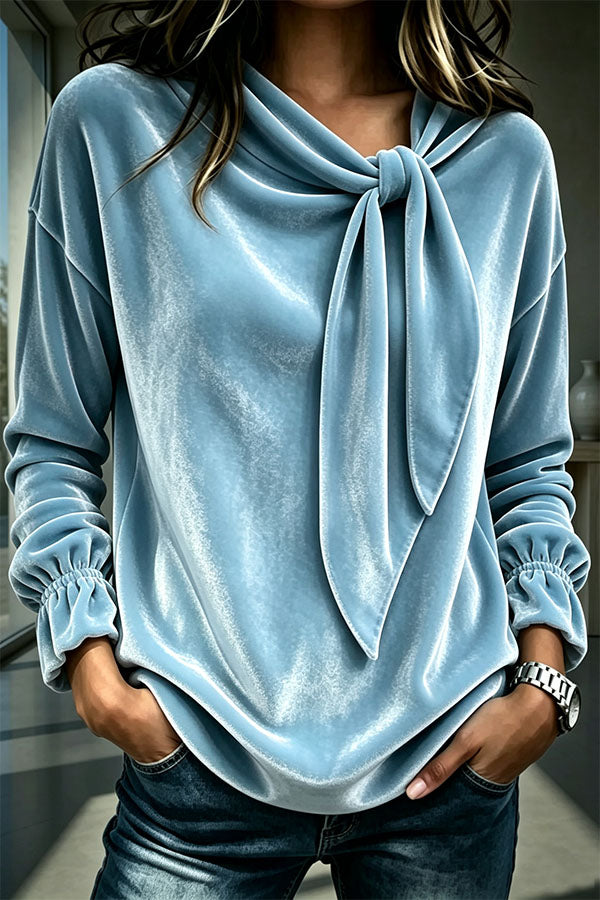 Celeste Velvet Flowing Blouse with Bow Detail-Consonak
