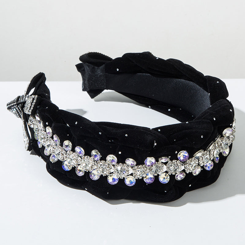Light Luxury Starry Velvet Braided Diamond Headband-consonak