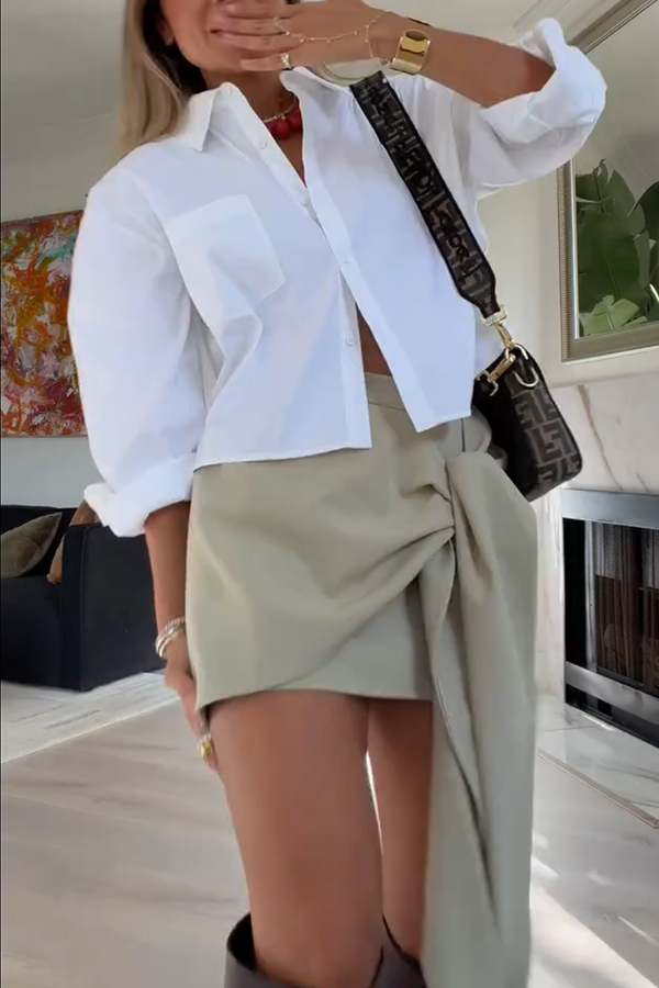 Easy Outfit Idea Mid Rise Ruched Drape Tied Detail Mini Skirt