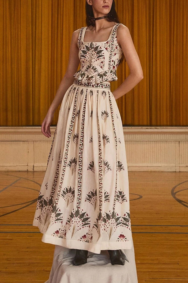 Palmilla Botanical Peplum Linen Matching Set-Consonak