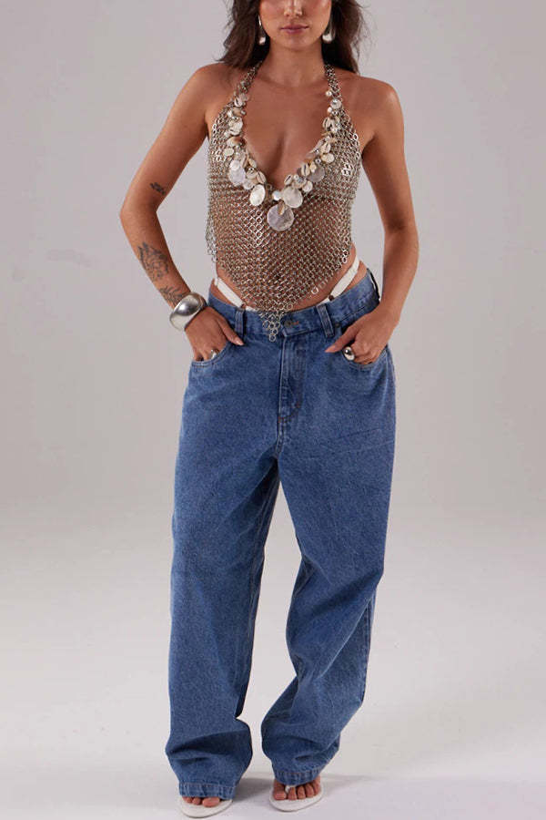 Fashion Sequin Shell Embellished Sexy Vest Body Chain-consonak