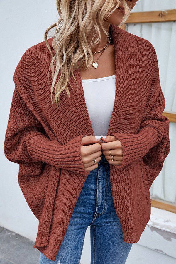Solid Color Dolman Sleeve Elegant Knitted Cardigan-consonak