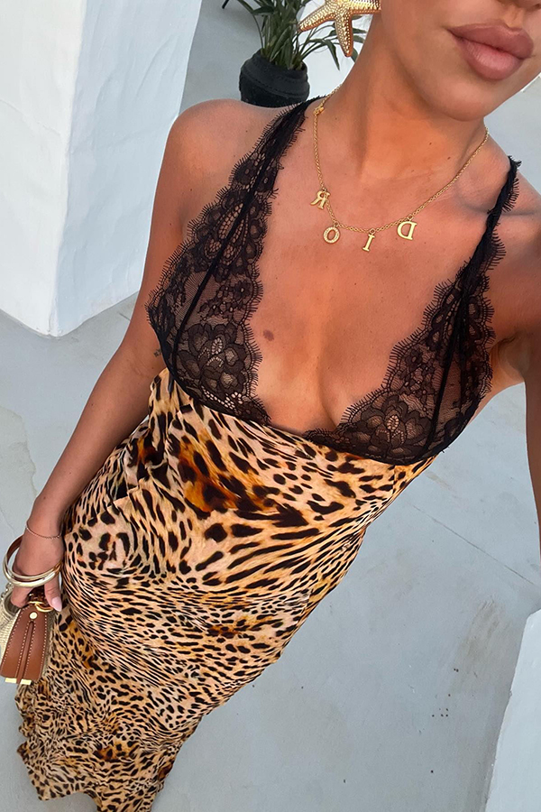 Rosalinda Abstract Floral Print Lace Patchwork Back Lace-up Maxi Dress-consonak