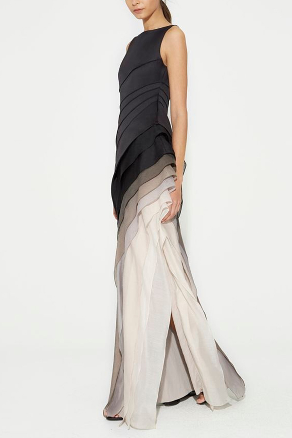 Elegant and Mysterious Tulle Gradient Cascading Design Gown Maxi Dress-consonak