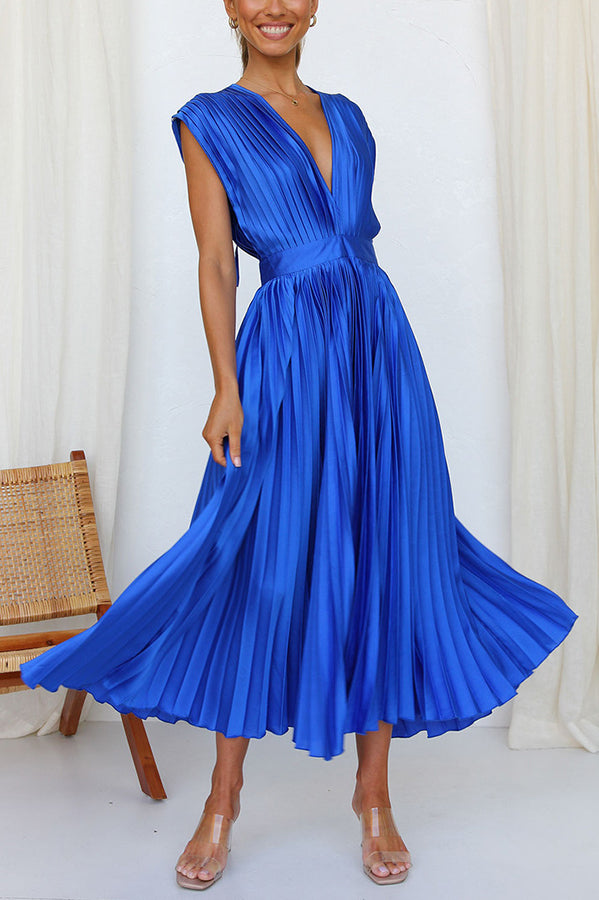 Hello Gorgeous Satin Pleated Party Midi Dress | Consonak
