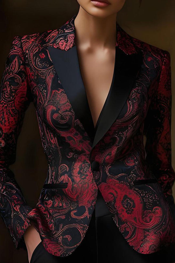 Unique Printed Lapel Long-Sleeve Casual Blazer-consonak
