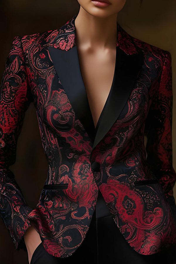Unique Printed Lapel Long-Sleeve Casual Blazer-consonak