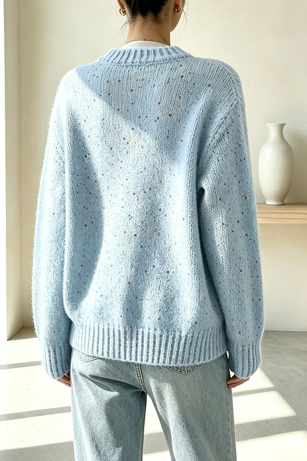 Atmospheric Mixed Color Knit Colorful Dots Button Up Long Sleeve Cardigan-Consonak