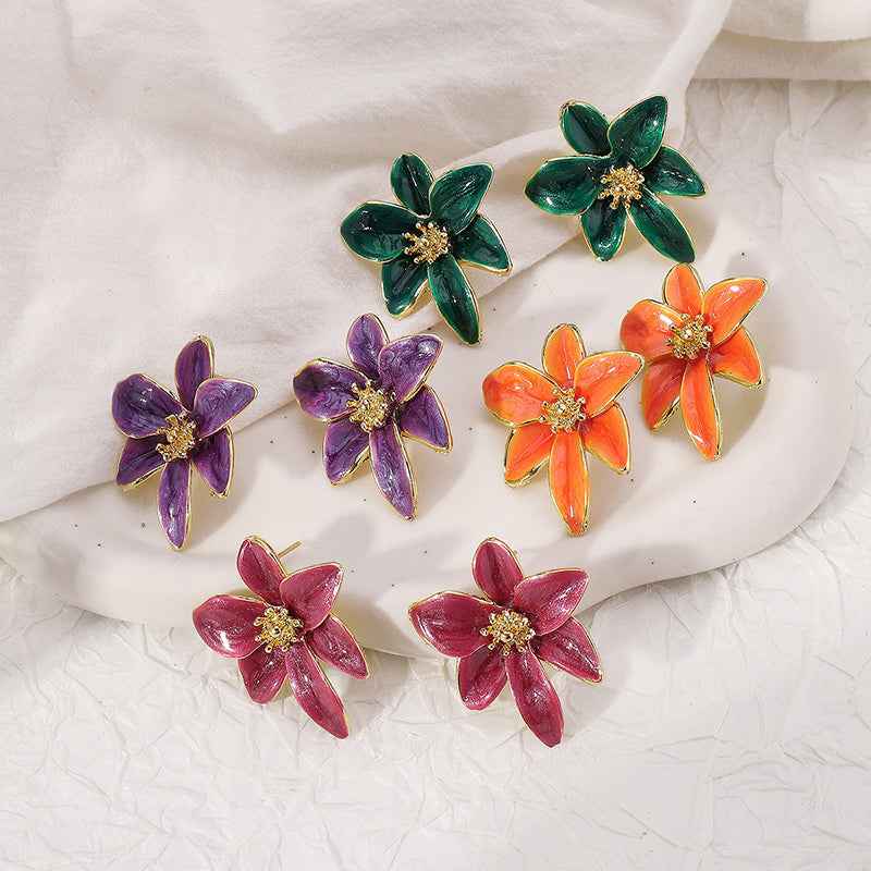 Vintage Colorful Enamel Flower Stud Earrings-consonak