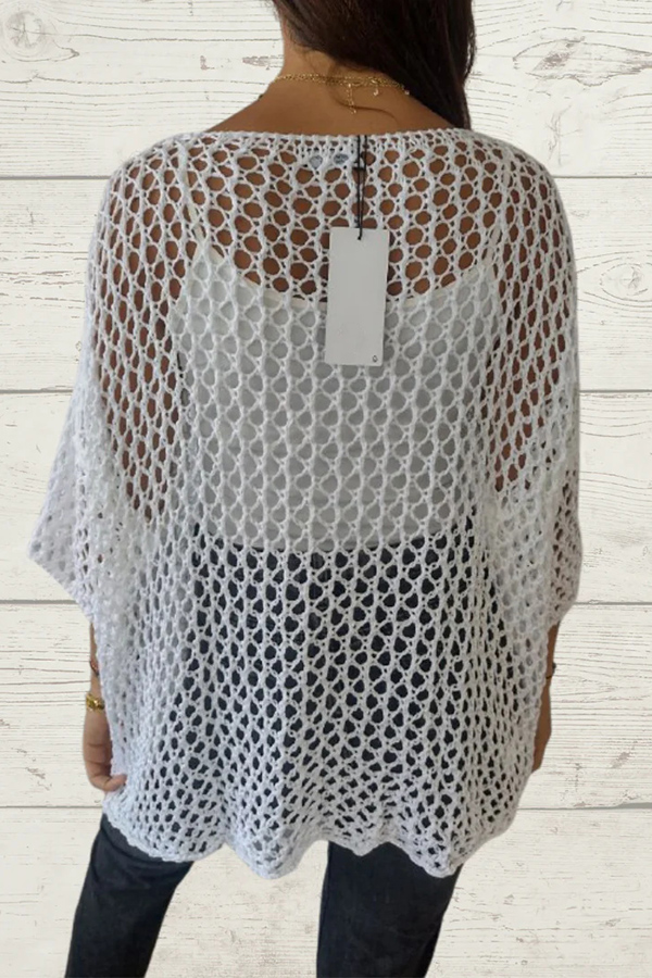 Fashionable Five-star Round Neck Loose Knitted Cover-up Top-consonak