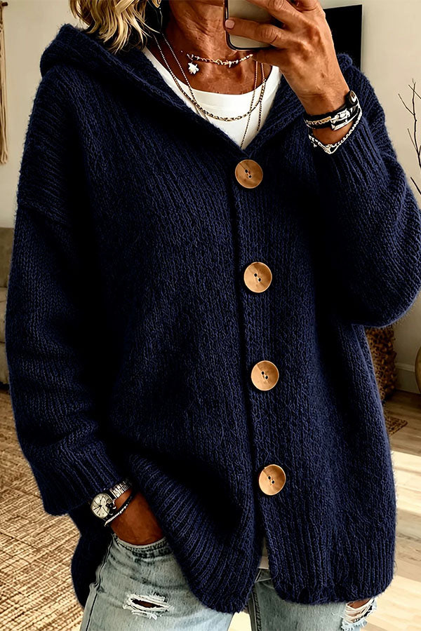 Warm Season Knit Four-button Long Sleeve Hooded Loose Cardigan-Consonak