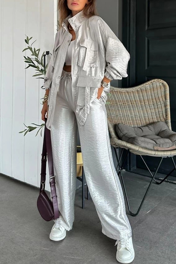 Easy on Me Metallic Fabric Elastic Waist Pocketed Wide Leg Pants | Consonak