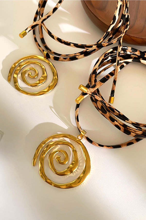 Stylish Leopard Print Leather Cord Spiral Stainless Steel Necklace-consonak