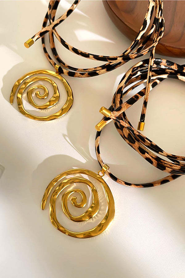 Stylish Leopard Print Leather Cord Spiral Stainless Steel Necklace-consonak