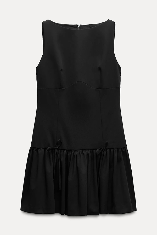 Solid Velvet Bow Embellished Sleeveless Mini Dress-consonak