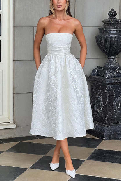 Jacquard Fabric Strapless Open Back Elegant Slim Midi Dress-consonak