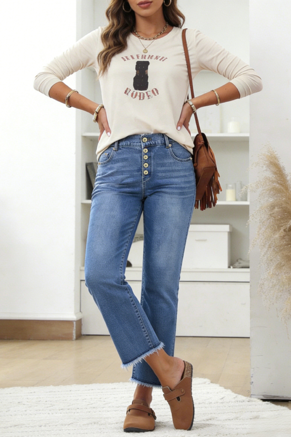 Stylish High-waisted Buttoned Casual Pocket Stretch Jeans