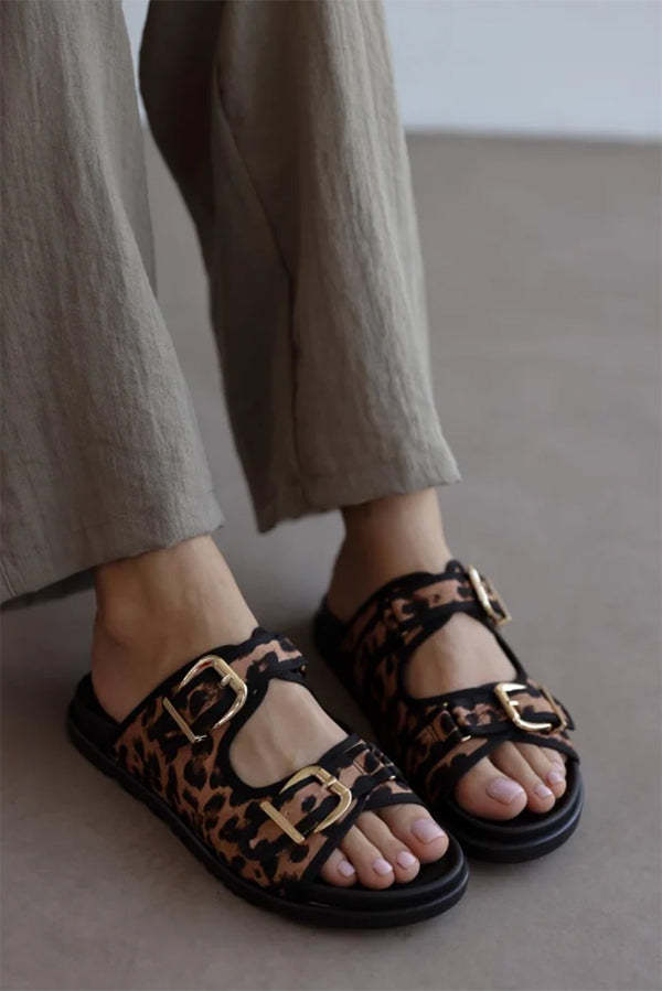 Leopard Print Double Button Women's Slippers-consonak