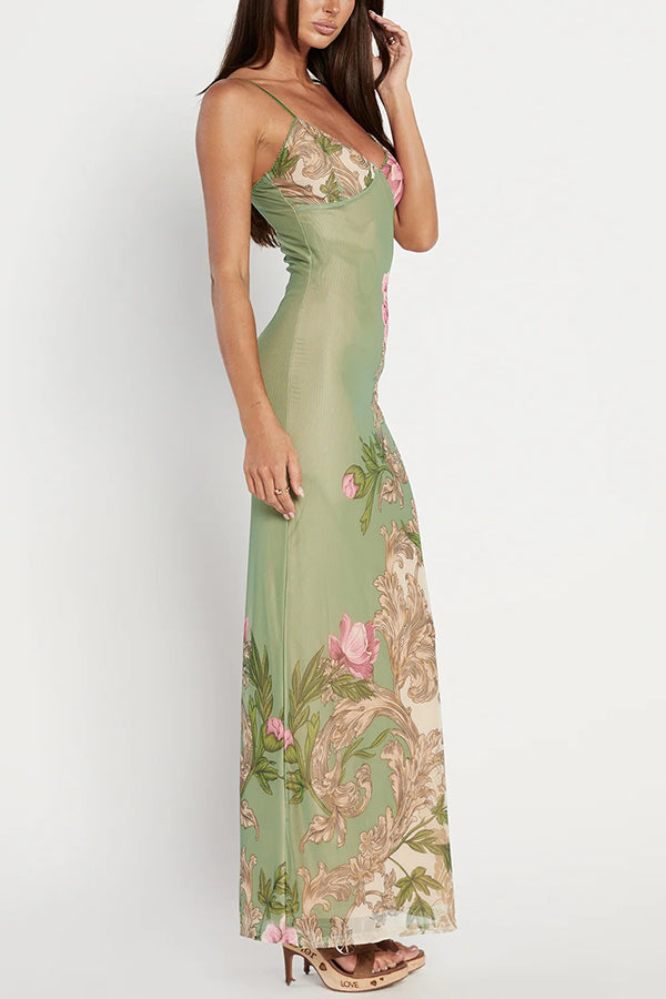Reveling in The Unknown Floral Print Slip Stretch Maxi Dress-consonak
