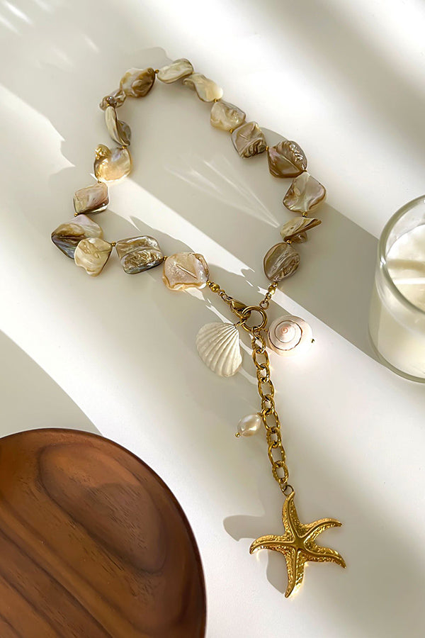 Stylish Pearl Beaded Starfish Pendant Necklace | Consonak