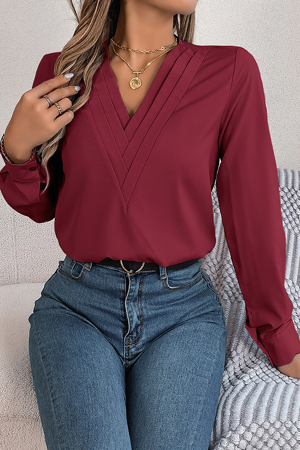 Elegant Layered V-neck Long-sleeved Casual Shirt | Consonak