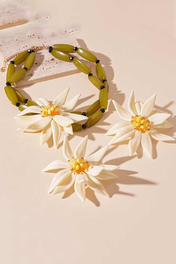 Fashionable Bamboo Crystal Flower Necklace and Earrings-consonak