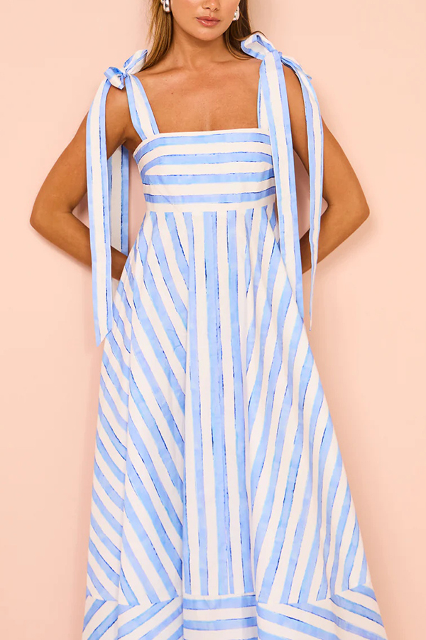 Treasured Times Stripe Print Tie-up Shoulder Pocketed A-line Maxi Dress-consonak