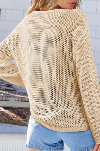 Coconut Tree Jacquard Loose Round Neck Long-sleeved Casual Knitted Cover-up-consonak