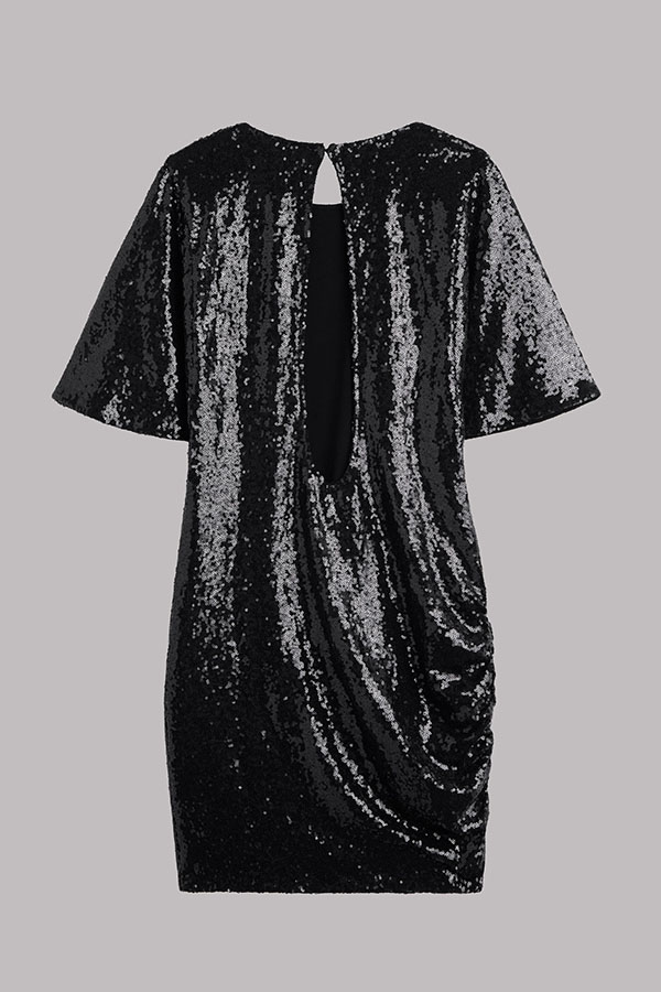 Countdown Celebration Sequin Short Bell Sleeve Open Back Ruched Mini Dress-consonak