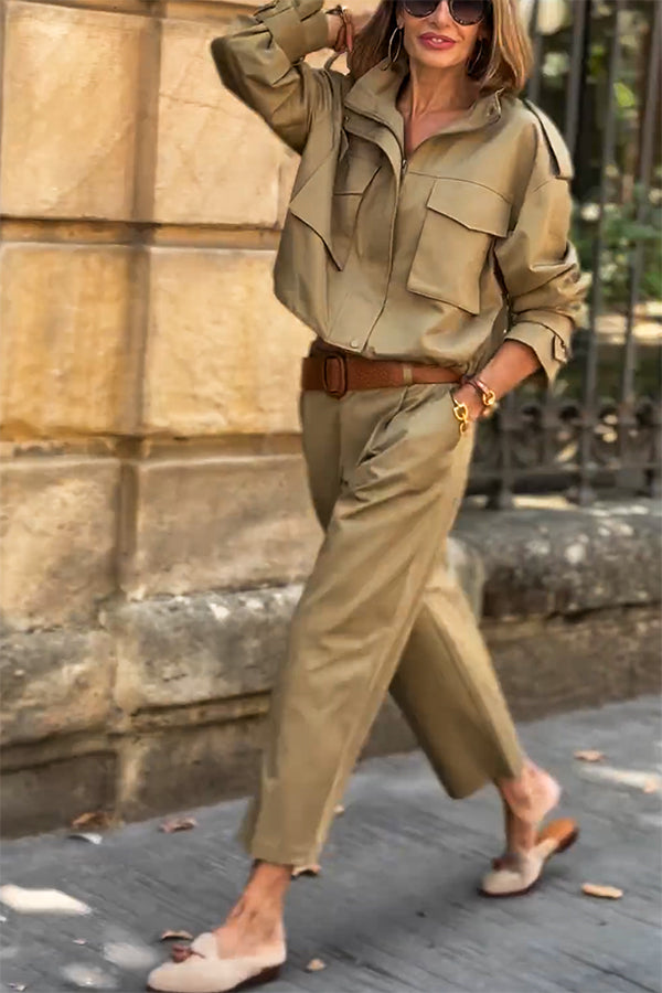 Classic Charm Mid-rise Pocketed Loose Cropped Pants-consonak