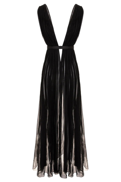 Sexy Muse Semi-sheer Tulle Fabric Fixed Back Tie-up Maxi Dress-consonak