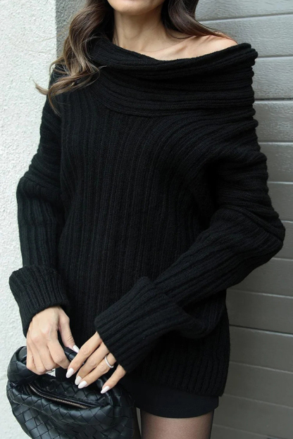 Fashionable Irregular Collar Loose Casual Knitted Sweater-consonak