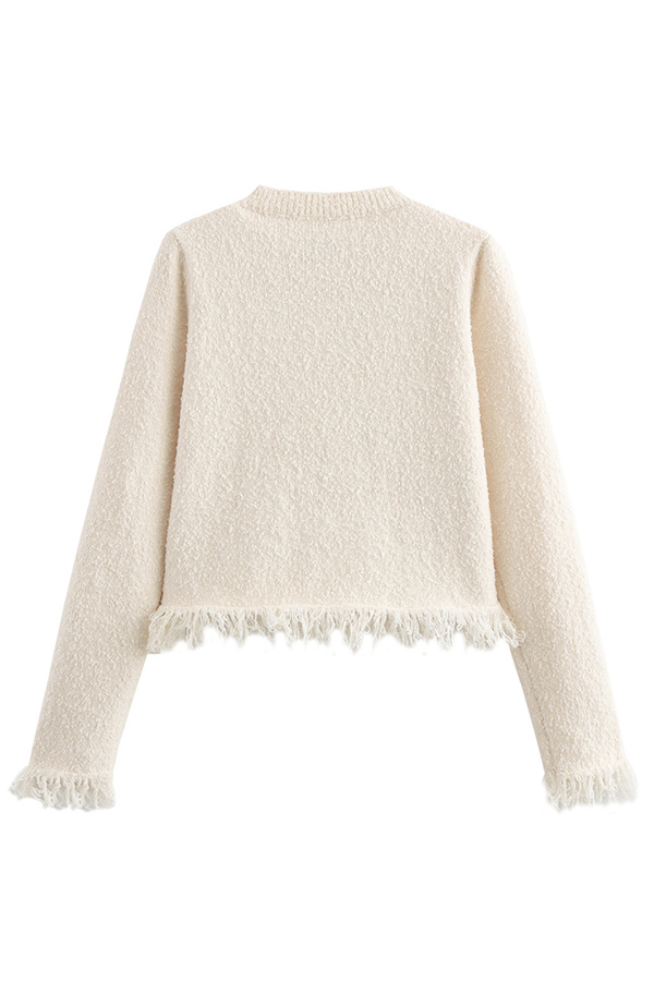 Fashion Round Neck Long Sleeve Bow-decorated Pocket Knitted Jacket-consonak