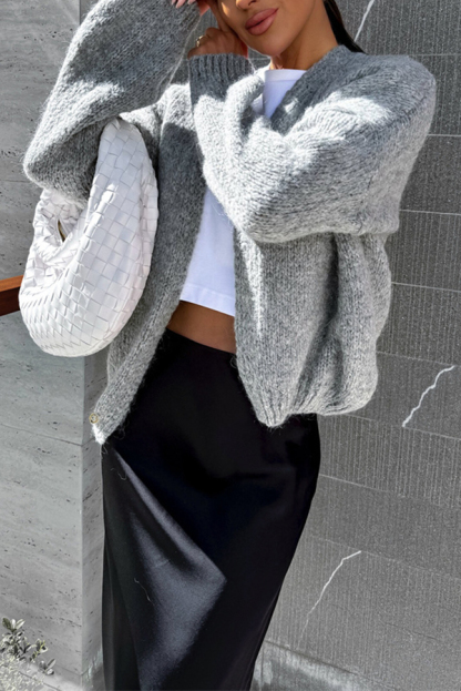 Solid Color Casual Long Sleeve Knitted Cardigan-consonak