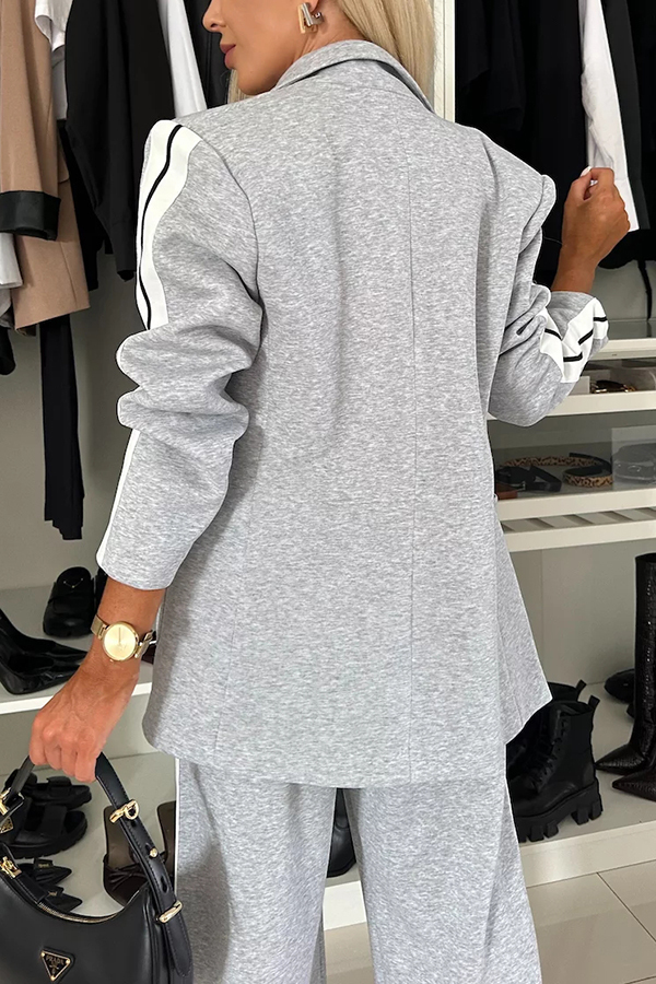 Bold Claim Sporty Patchwork Lapel Blazer and Elastic Waist Pocket Loose Pants Set-consonak