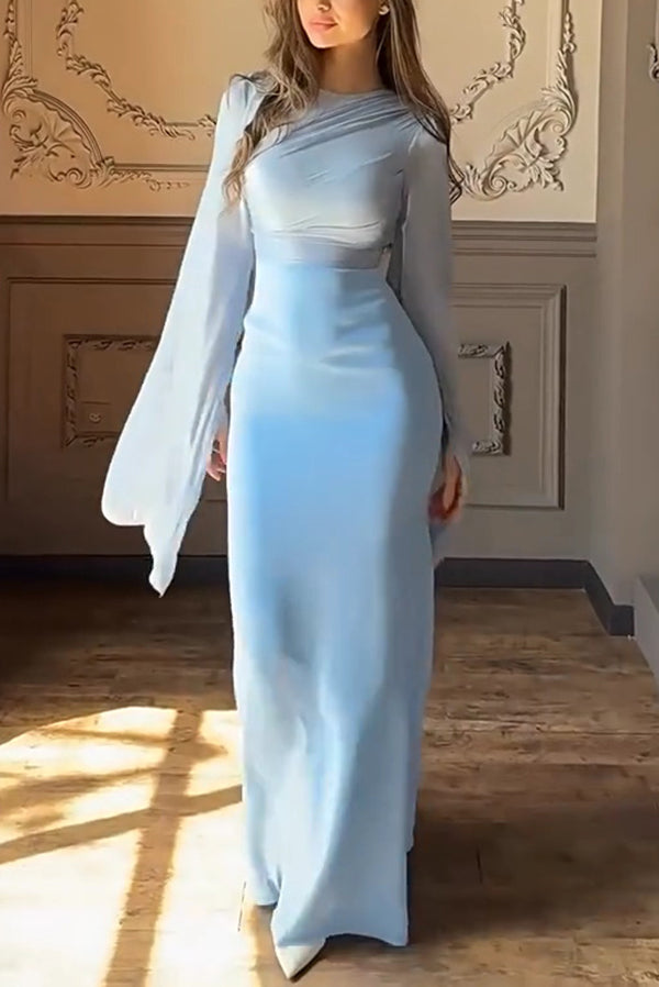 Fashionable Slit Long-sleeved Patchwork Slim-fit Maxi Dress-consonak