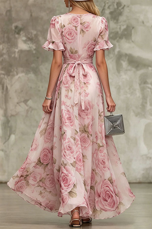 Romantic Ruffle Sleeve Flowy  Dress-Consonak
