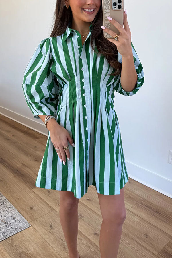 Chloe  Striped Puff Sleeve Mini Shirt Dress-Consonak